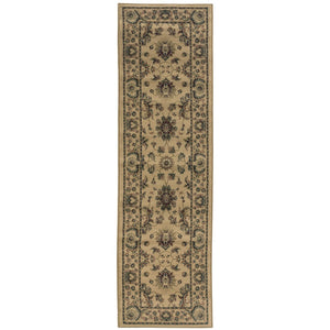 HomeRoots 8' Ivory and Green Oriental Runner Rug for Elegant Hallways, Stain-Resistant and Durable Design 8' Runner 576021
