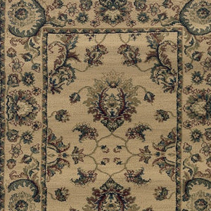 HomeRoots 8' Ivory and Green Oriental Runner Rug for Elegant Hallways, Stain-Resistant and Durable Design 8' Runner 576021