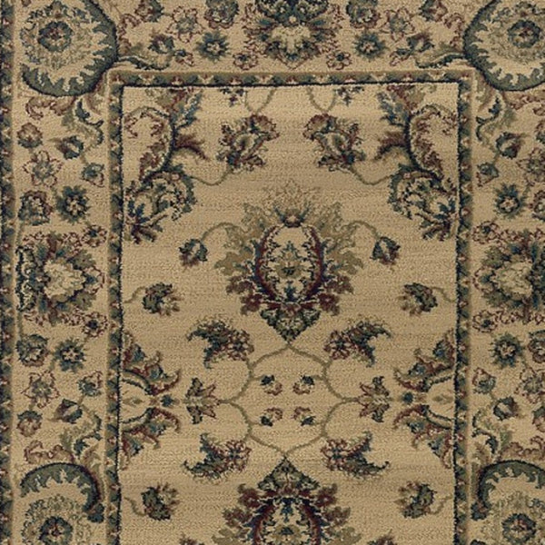 HomeRoots 8' Ivory and Green Oriental Runner Rug for Elegant Hallways, Stain-Resistant and Durable Design 8' Runner 576021