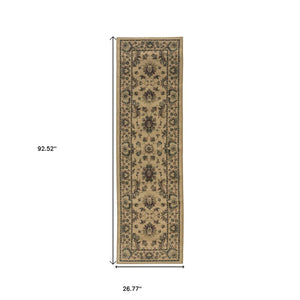 HomeRoots 8' Ivory and Green Oriental Runner Rug for Elegant Hallways, Stain-Resistant and Durable Design 8' Runner 576021