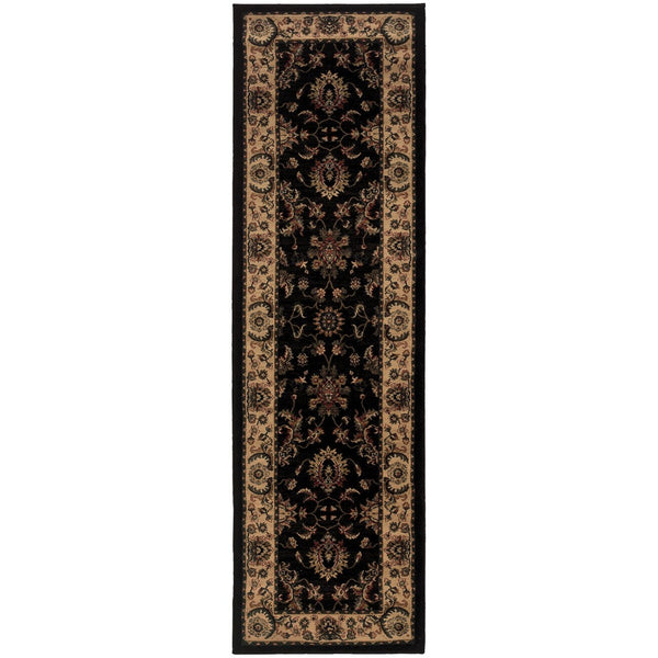 HomeRoots 4' Black Ivory and Brown Oriental Area Rug - Stylish, Durable, Stain-Resistant Design for Any Room 8' Runner 576022