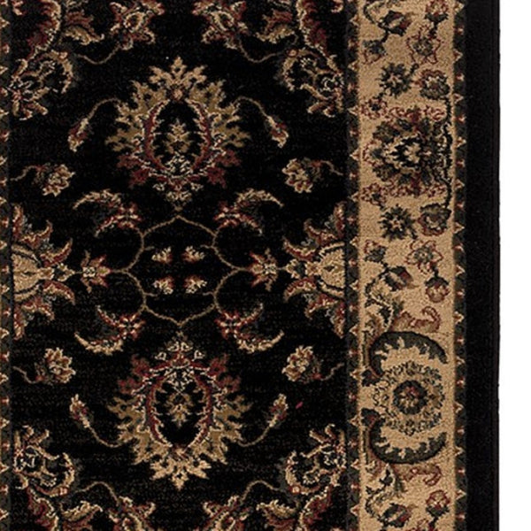 HomeRoots 4' Black Ivory and Brown Oriental Area Rug - Stylish, Durable, Stain-Resistant Design for Any Room 8' Runner 576022