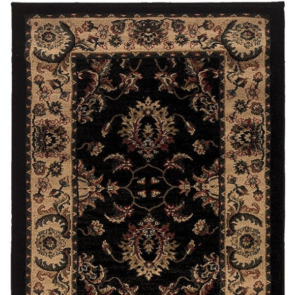 HomeRoots 4' Black Ivory and Brown Oriental Area Rug - Stylish, Durable, Stain-Resistant Design for Any Room 8' Runner 576022