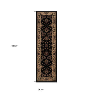 HomeRoots 4' Black Ivory and Brown Oriental Area Rug - Stylish, Durable, Stain-Resistant Design for Any Room 8' Runner 576022