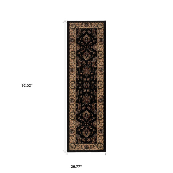 HomeRoots 4' Black Ivory and Brown Oriental Area Rug - Stylish, Durable, Stain-Resistant Design for Any Room 8' Runner 576022