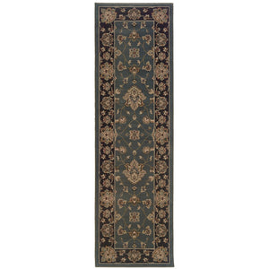HomeRoots 4' Elegant Teal Ivory Black Floral Area Rug - Durable, Stain-Resistant, Perfect for Family Spaces 8' Runner 576024