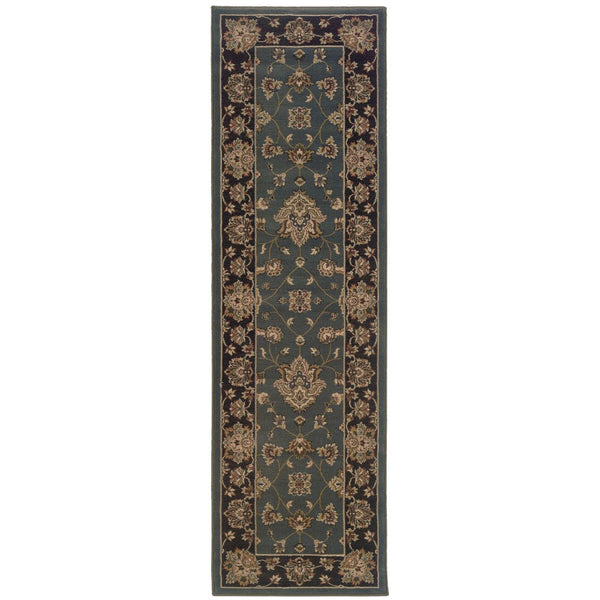 HomeRoots 4' Elegant Teal Ivory Black Floral Area Rug - Durable, Stain-Resistant, Perfect for Family Spaces 8' Runner 576024