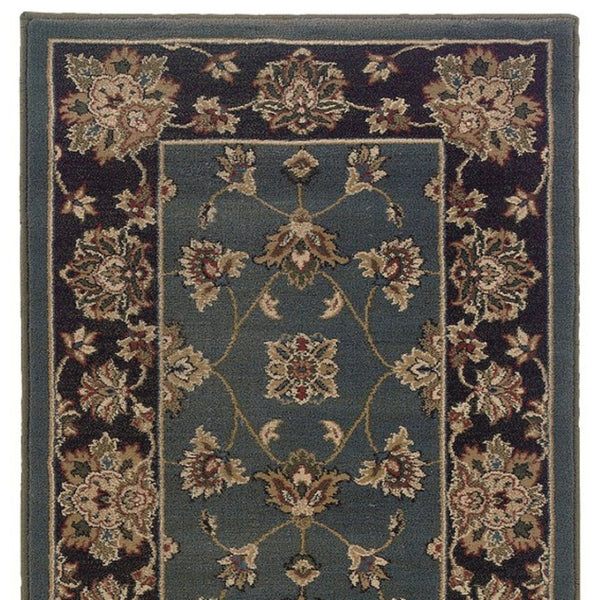 HomeRoots 4' Elegant Teal Ivory Black Floral Area Rug - Durable, Stain-Resistant, Perfect for Family Spaces 8' Runner 576024