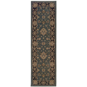 HomeRoots 4' Elegant Teal Ivory Black Floral Area Rug - Durable, Stain-Resistant, Perfect for Family Spaces 8' Runner 576024