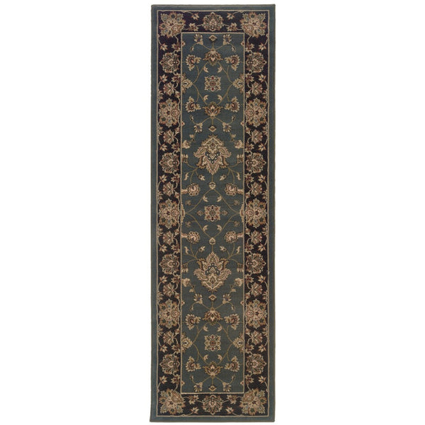HomeRoots 4' Elegant Teal Ivory Black Floral Area Rug - Durable, Stain-Resistant, Perfect for Family Spaces 8' Runner 576024