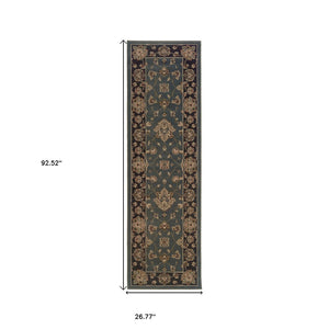 HomeRoots 4' Elegant Teal Ivory Black Floral Area Rug - Durable, Stain-Resistant, Perfect for Family Spaces 8' Runner 576024