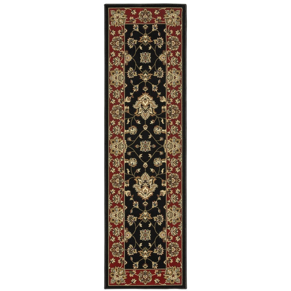 HomeRoots 4' Bold Black, Red & Ivory Floral Area Rug - Durable, Stain-Resistant Design Perfect for High-Traffic Areas 8' Runner 576025