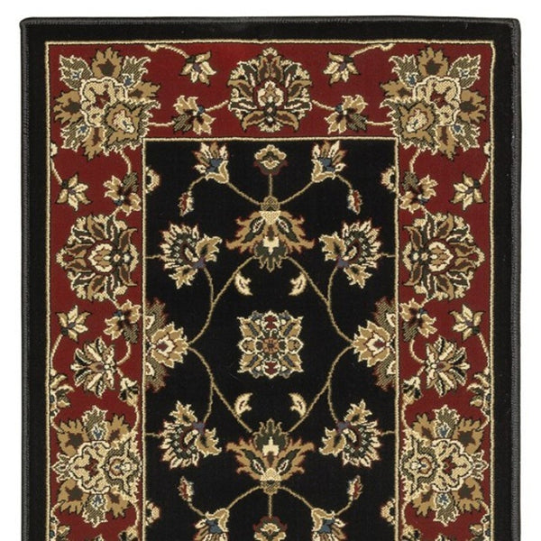HomeRoots 4' Bold Black, Red & Ivory Floral Area Rug - Durable, Stain-Resistant Design Perfect for High-Traffic Areas 8' Runner 576025