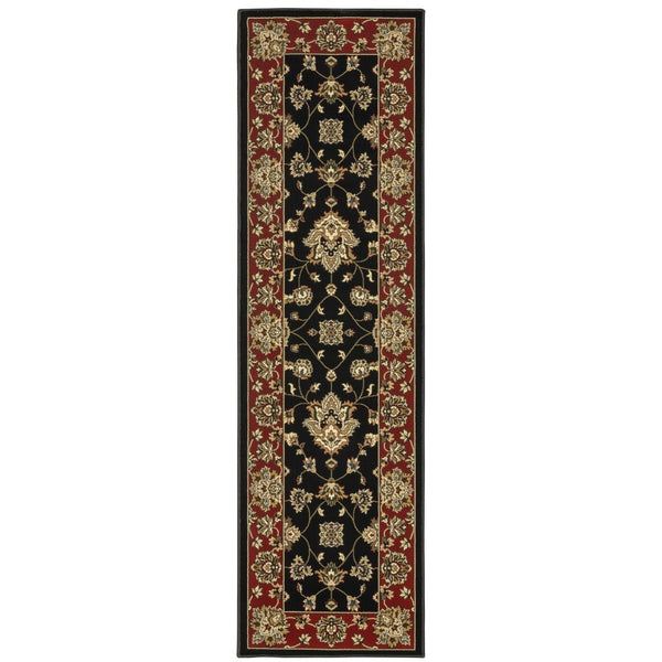 HomeRoots 4' Bold Black, Red & Ivory Floral Area Rug - Durable, Stain-Resistant Design Perfect for High-Traffic Areas 8' Runner 576025