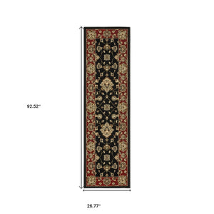 HomeRoots 4' Bold Black, Red & Ivory Floral Area Rug - Durable, Stain-Resistant Design Perfect for High-Traffic Areas 8' Runner 576025