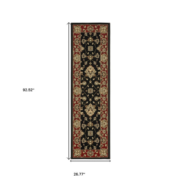 HomeRoots 4' Bold Black, Red & Ivory Floral Area Rug - Durable, Stain-Resistant Design Perfect for High-Traffic Areas 8' Runner 576025