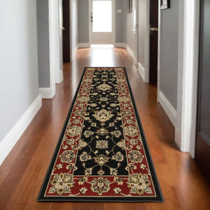 HomeRoots 4' Bold Black, Red & Ivory Floral Area Rug - Durable, Stain-Resistant Design Perfect for High-Traffic Areas 8' Runner 576025