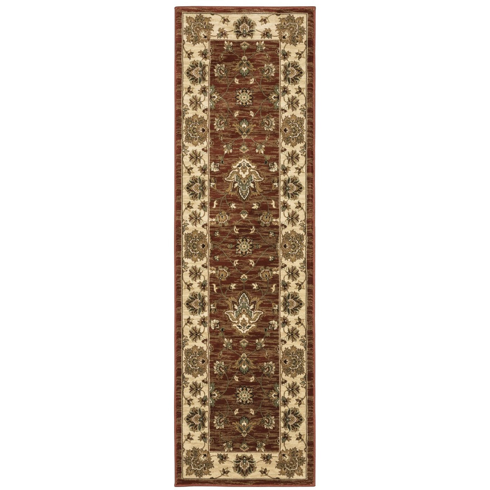 HomeRoots 4' Tan Red and Ivory Floral Area Rug - Timeless Design, Durable, Stain-Resistant for Everyday Use 8' Runner 576026
