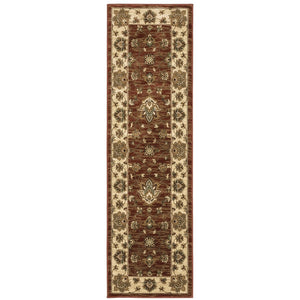 HomeRoots 4' Tan Red and Ivory Floral Area Rug - Timeless Design, Durable, Stain-Resistant for Everyday Use 8' Runner 576026