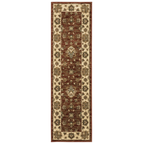 HomeRoots 4' Tan Red and Ivory Floral Area Rug - Timeless Design, Durable, Stain-Resistant for Everyday Use 8' Runner 576026