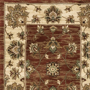 HomeRoots 4' Tan Red and Ivory Floral Area Rug - Timeless Design, Durable, Stain-Resistant for Everyday Use 8' Runner 576026