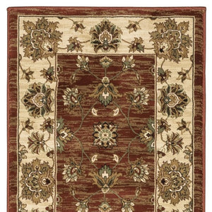 HomeRoots 4' Tan Red and Ivory Floral Area Rug - Timeless Design, Durable, Stain-Resistant for Everyday Use 8' Runner 576026
