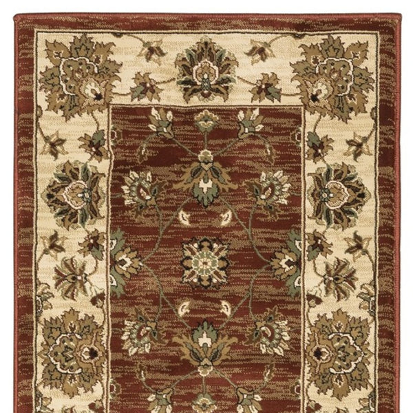 HomeRoots 4' Tan Red and Ivory Floral Area Rug - Timeless Design, Durable, Stain-Resistant for Everyday Use 8' Runner 576026