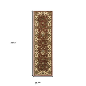 HomeRoots 4' Tan Red and Ivory Floral Area Rug - Timeless Design, Durable, Stain-Resistant for Everyday Use 8' Runner 576026