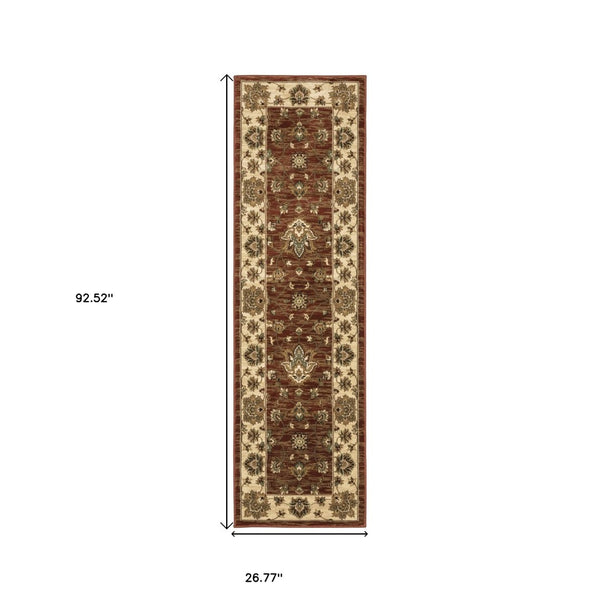 HomeRoots 4' Tan Red and Ivory Floral Area Rug - Timeless Design, Durable, Stain-Resistant for Everyday Use 8' Runner 576026