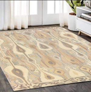 Homeroots 4' Gray Wool Abstract Hand Tufted Area Rug - Elevate Your Space With Stylish Neutral Elegance 5' X 8' Wool 576027