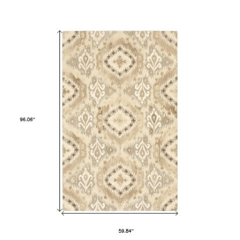 Homeroots 4' Abstract Beige And Ivory Hand-tufted Wool Area Rug - Stylish Design For Cozy Home Décor 5' X 8' Wool 576029