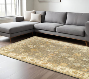 HomeRoots 6' Hand-Knotted Wool Oriental Area Rug in Brown and Beige - Timeless Design for Elegant Interiors 8' X 10' 576041