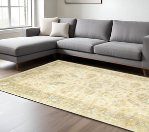 HomeRoots 6' Hand-Knotted Wool Oriental Area Rug in Beige and Gray – Timeless Elegance for Any Space 8' X 10' 576045