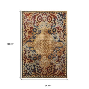 Homeroots 4' Gold Oriental Area Rug – Stylish Distressed Design, Stain Resistant For Homes With Kids & Pets 8' X 11' Polypropylene,Polyester 576046