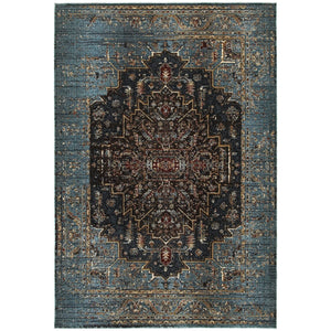Homeroots 4' Blue Medallion Distressed Area Rug – Stylish Stain Resistant Design For Homes With Kids & Pets 8' X 11' Polypropylene,Polyester 576048