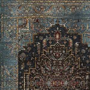 Homeroots 4' Blue Medallion Distressed Area Rug – Stylish Stain Resistant Design For Homes With Kids & Pets 8' X 11' Polypropylene,Polyester 576048