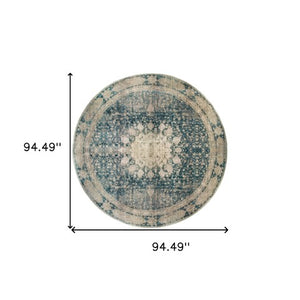 Homeroots 4' Ivory Oriental Area Rug – Distressed Design For A Timeless Touch In Any Home Décor Space 7'10" Round Polypropylene,Polyester 576049