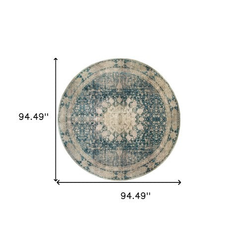 Homeroots 4' Ivory Oriental Area Rug – Distressed Design For A Timeless Touch In Any Home Décor Space 7'10" Round Polypropylene,Polyester 576049