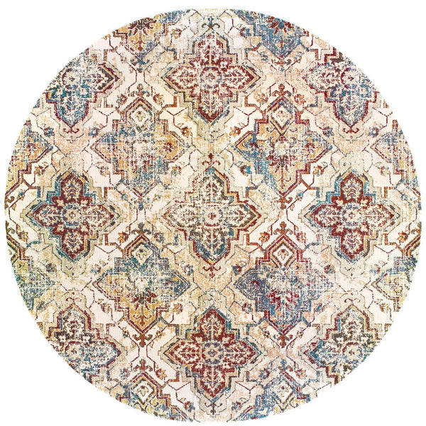 Homeroots 4' Ivory And Gold Oriental Area Rug - Elegant Power Loom Design For Warmth And Style In Any Space 7'10" Round Polypropylene,Polyester 576051