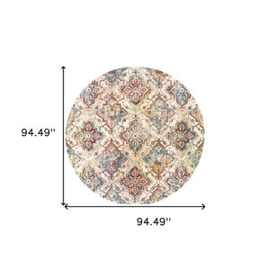 Homeroots 4' Ivory And Gold Oriental Area Rug - Elegant Power Loom Design For Warmth And Style In Any Space 7'10" Round Polypropylene,Polyester 576051