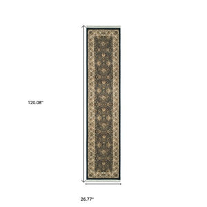 Homeroots 4' Navy Blue Oriental Area Rug With Fringe – Stylish, Stain-resistant Design For Every Home Space 10' Runner Polypropylene 576053