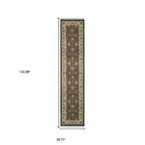 Homeroots 4' Navy Blue Oriental Area Rug With Fringe – Stylish, Stain-resistant Design For Every Home Space 10' Runner Polypropylene 576053