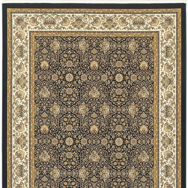 Homeroots 4' Navy Blue Oriental Area Rug With Fringe – Stylish, Stain-resistant Design For Every Home Space 8' X 11' Polypropylene 576054