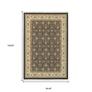 Homeroots 4' Navy Blue Oriental Area Rug With Fringe – Stylish, Stain-resistant Design For Every Home Space 8' X 11' Polypropylene 576054