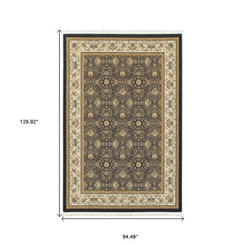 Homeroots 4' Navy Blue Oriental Area Rug With Fringe – Stylish, Stain-resistant Design For Every Home Space 8' X 11' Polypropylene 576054