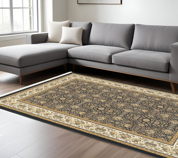 Homeroots 4' Navy Blue Oriental Area Rug With Fringe – Stylish, Stain-resistant Design For Every Home Space 8' X 11' Polypropylene 576054