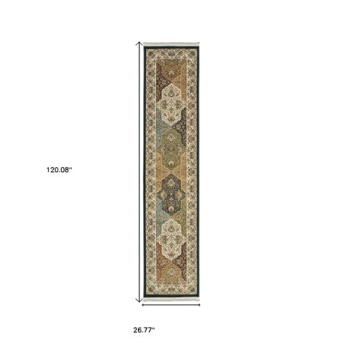 Homeroots 4' Navy Blue Oriental Area Rug With Fringe – Stylish, Stain-resistant Design For Every Home Space 10' Runner Polypropylene 576055