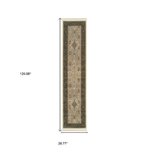 Homeroots 4' Ivory Medallion Area Rug With Fringe – Stain Resistant, Stylish Design For Any Home Decor 10' Runner Polypropylene 576057