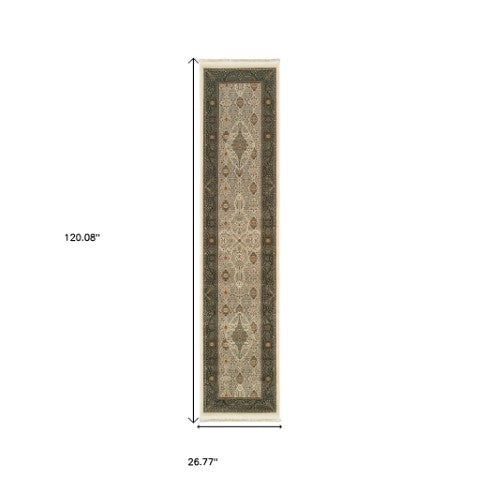 Homeroots 4' Ivory Medallion Area Rug With Fringe – Stain Resistant, Stylish Design For Any Home Decor 10' Runner Polypropylene 576057