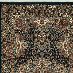 Homeroots 4' Dark Blue Medallion Area Rug With Fringe - Stylish, Stain-resistant Design For Any Room 10' Runner Polypropylene 576058